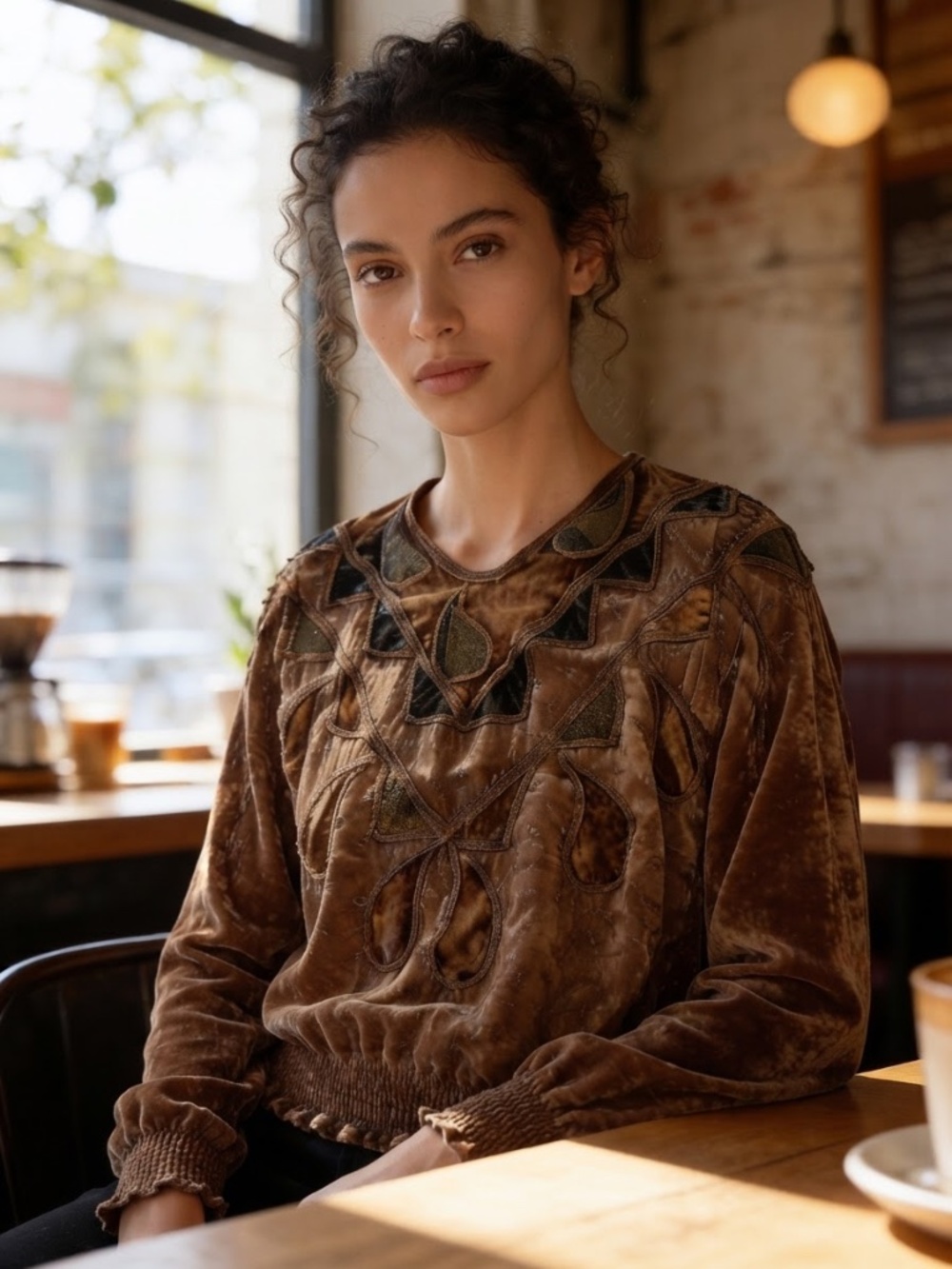Vintage Cache Velvet Bronze/Gold Embellished Top Size Small